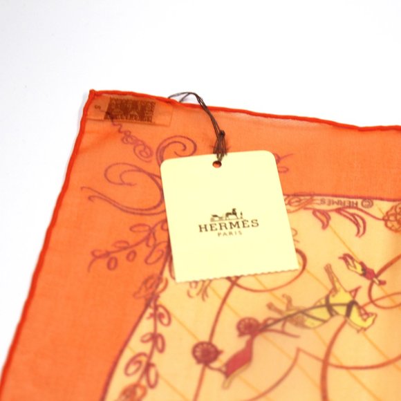 Hermes Effluves Orange Yellow Silk Scarf Scroll Horse Carriage Design Print NEW - Picture 4 of 10